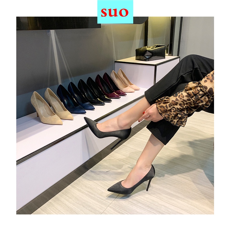 Giày Cao Gót Mũi Nhọn Màu Đen Thời Trang Xuân Thu Sang Trọng Cho Nữ 2021