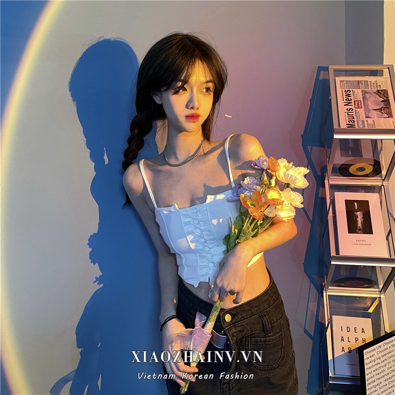 Xiaozhainv Áo crop top Thời Trang Mùa Hè Hàn Quốc Gợi Cảm