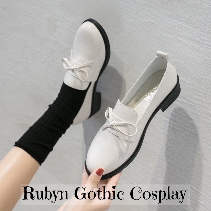 [Sẵn]  Giày Búp Bê Lolita Oxford da bóng phối nơ nhỏ xinh xắn ( Size 35 - 40 )