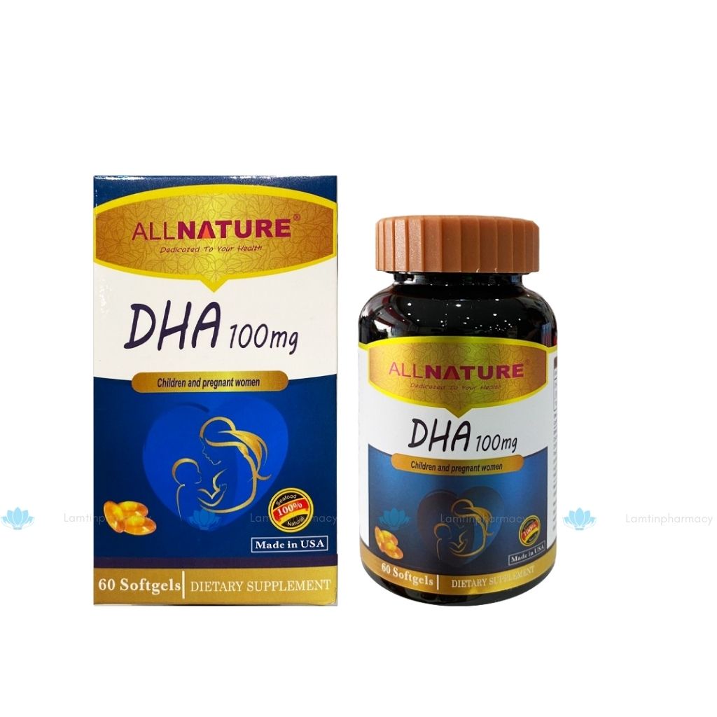 DHA 100mg Bổ sung DHA cho trẻ em người lớn phụ nữ có thai và cho con bú Hàng Chính Hãng (hộp 60v)