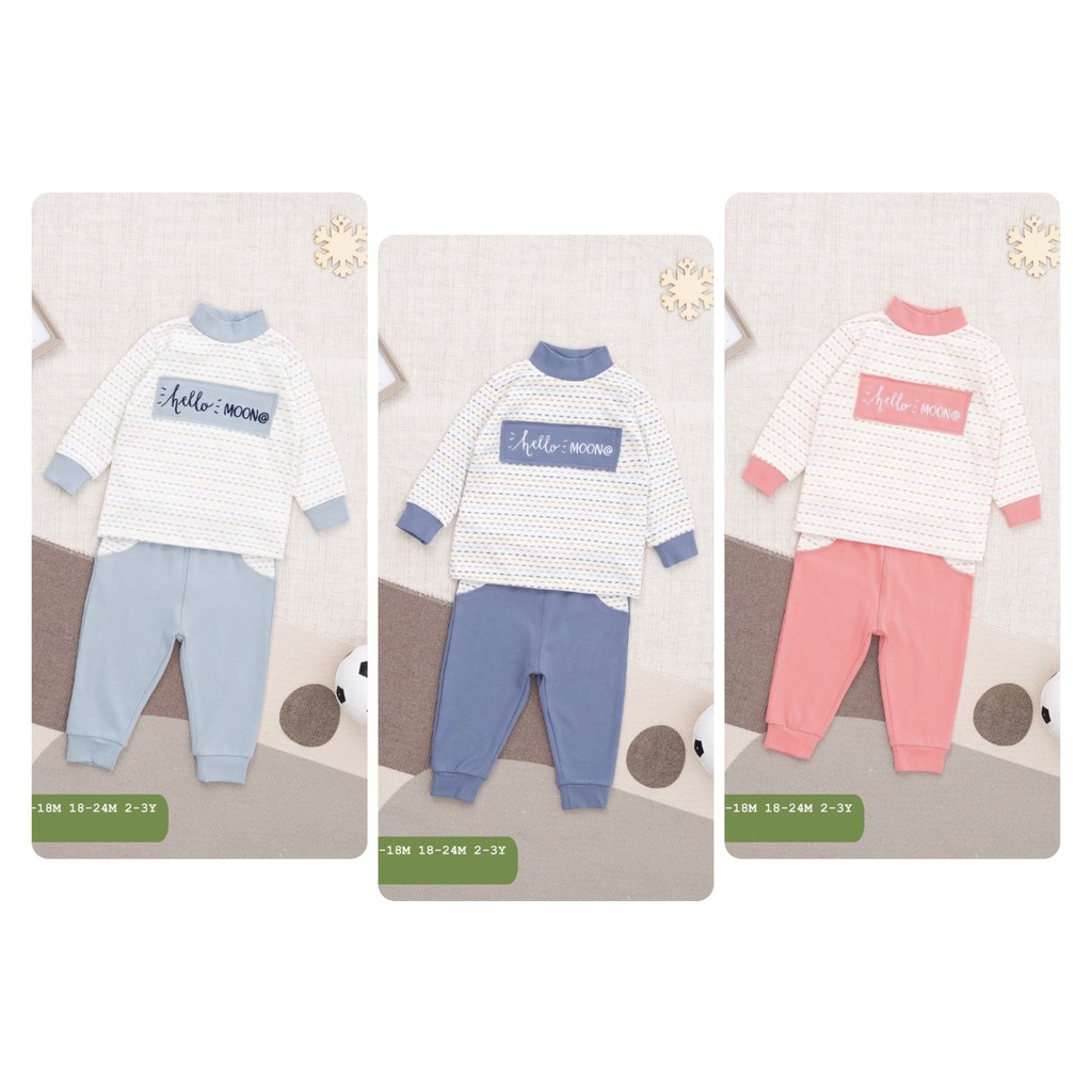 Bộ dài tay cài vai chất nỉ nhung dày dặn họa tiết cho bé Moon