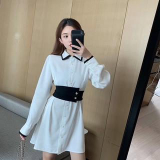 Đầm sơ mi nữ tay dài ôm dáng phong cách retro hàn quốc thanh lịch