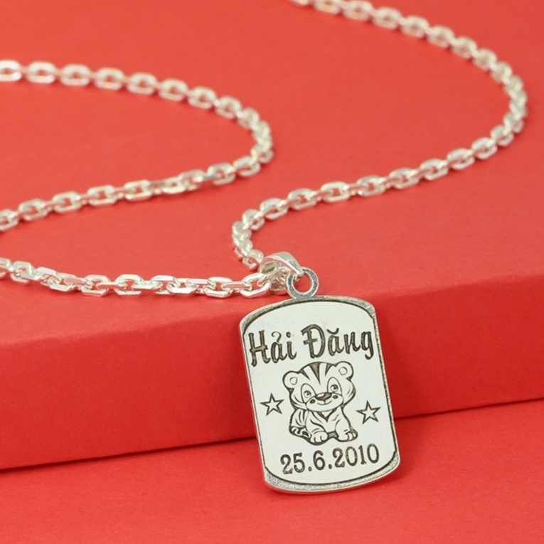 Dây chuyền bạc cho bé trai khắc tên hình con hổ DCT0088 Trang Sức TNJ