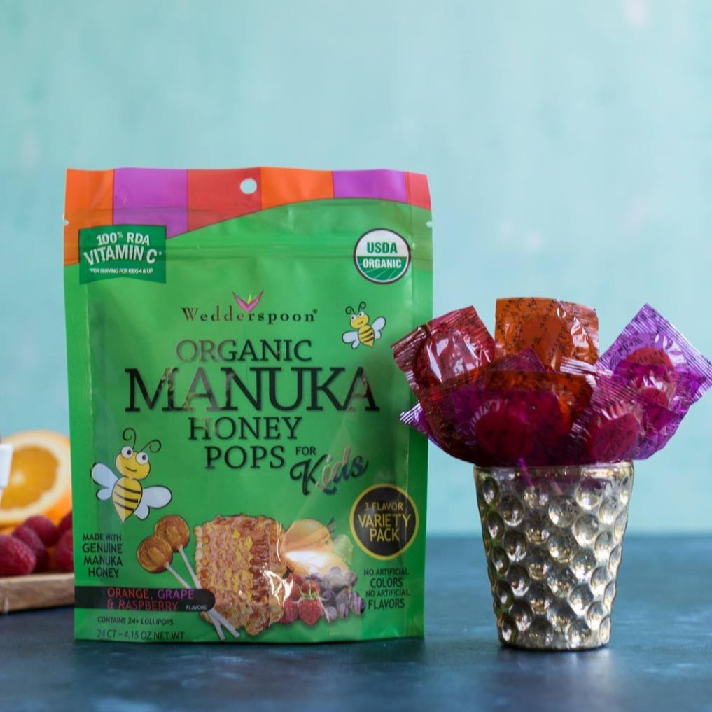 USA ✅Kẹo mút mật ong Manuka Hữu Cơ cho bé - Wedderspoon Organic Manuka Honey Pops For Kids - Top bán chạy tại Mỹ