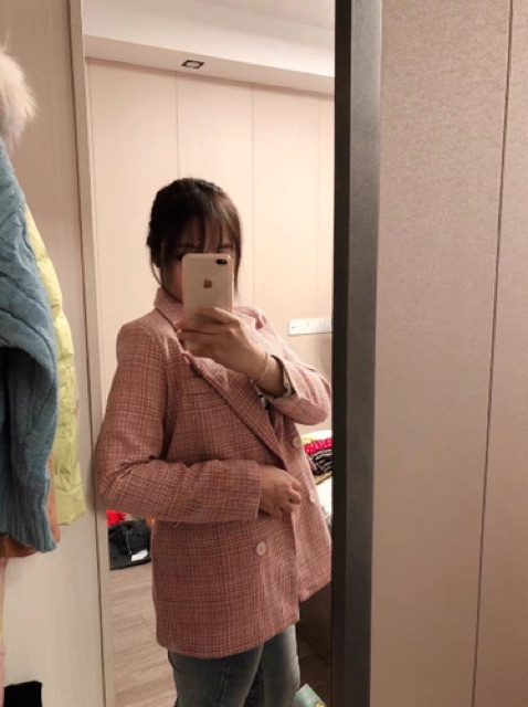 Ảnh thật/Order: Áo khoác Blazer kẻ Hồng cúc trắng Korea | BigBuy360 - bigbuy360.vn