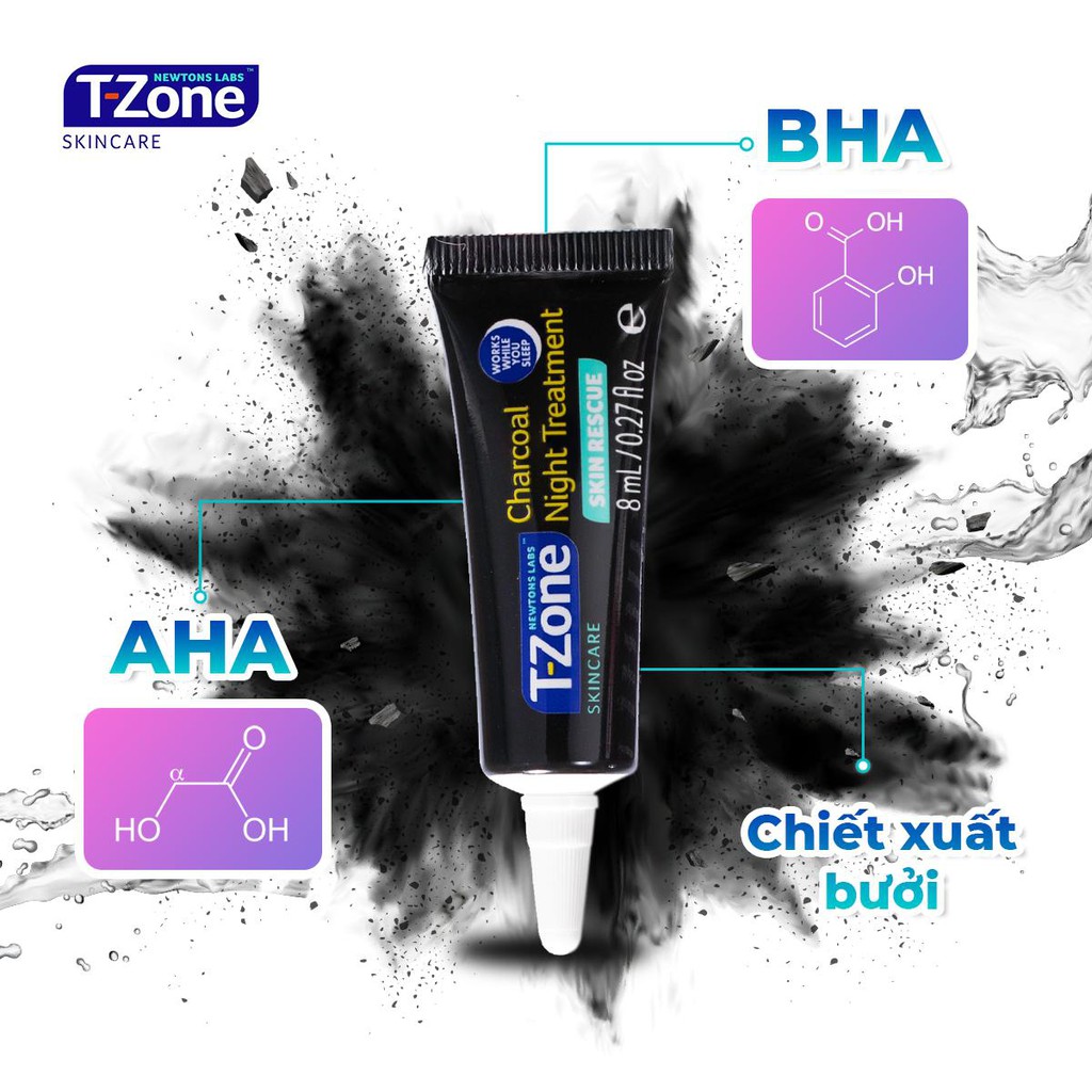 Gel Mờ Thâm Mụn Ban Đêm Tinh Chất Than Hoạt Tính T-Zone Charcoal Night Treatment 8ml