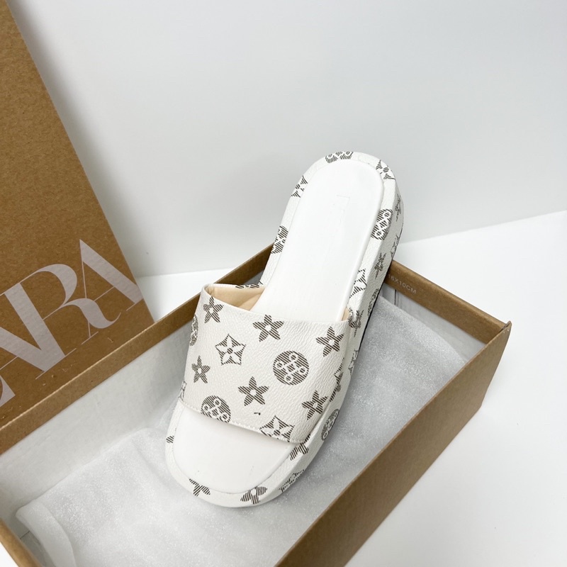 SORAMI.SHOES-Dép đế xuồng 3cm họa tiết L V xinh xắn, siêu êm chân