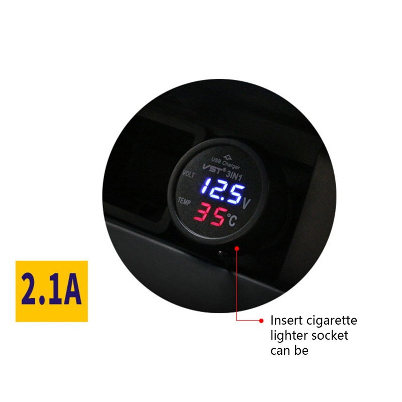 Tẩu Sạc USB Đa Năng 3 Trong 1 Màn Hình Hiển Thị Vôn Kế Kỹ Thuật Số Cho Xe Hơi