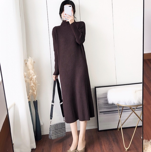 Ảnh thật - Váy cho bà bầu chất len siêu dầy dặn dành cho mùa đông mẹ bầu cao cổ mã B07