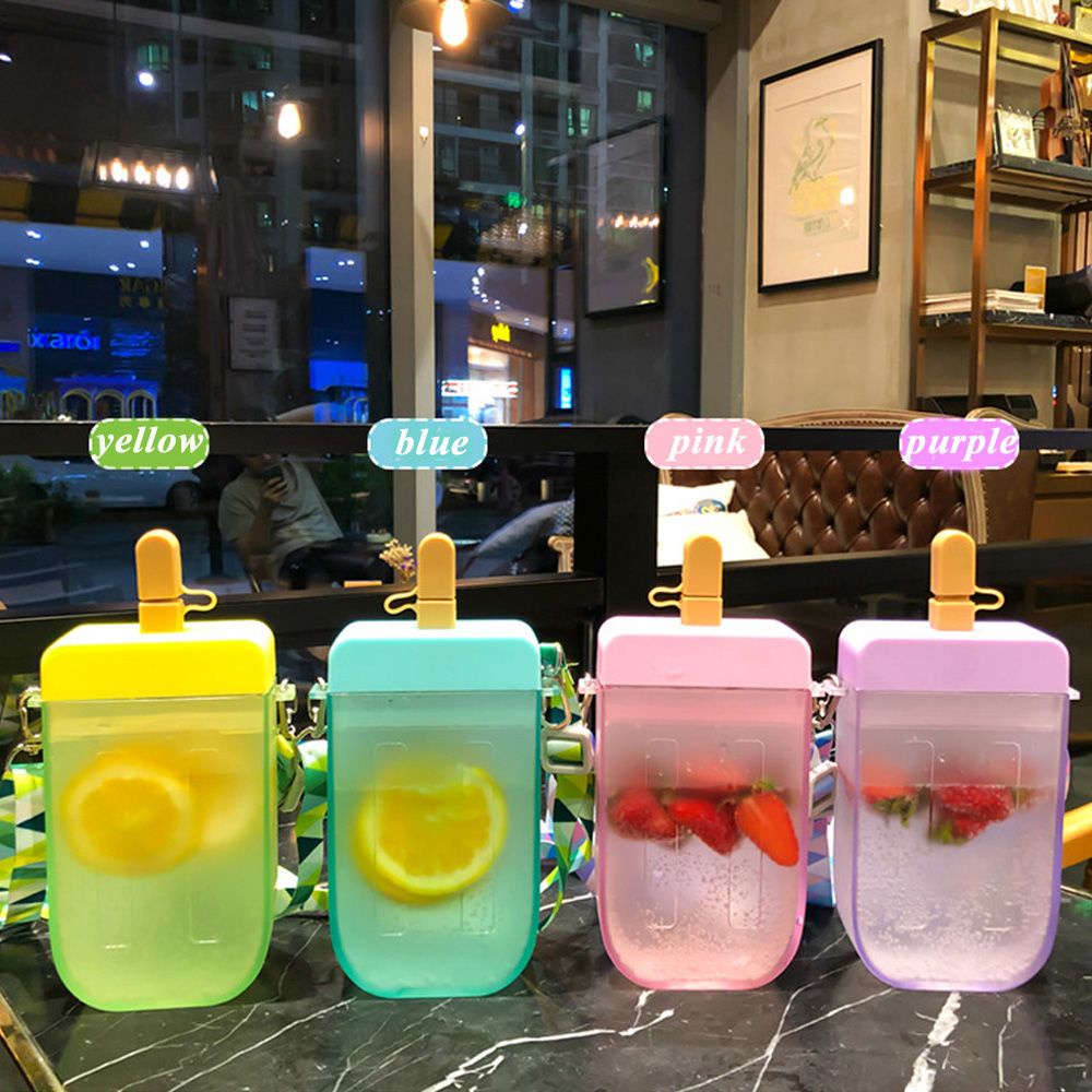Bình đựng nước thiết kế hình que kem bằng nhựa kèm ống hút chống tràn nhiều màu cao cấp