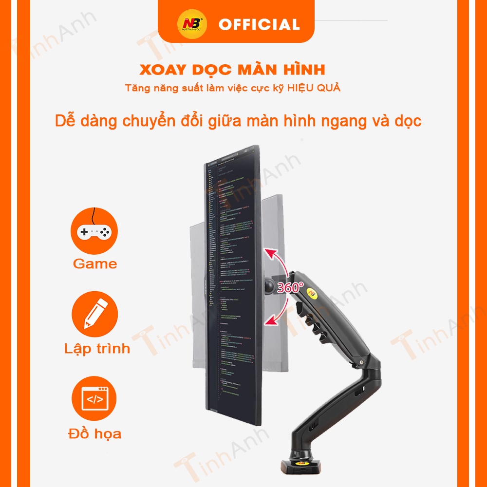 Giá đỡ treo màn hình máy tính 17-27 inch NB F100A kẹp bàn làm việc xoay 360 độ đa năng cao cấp