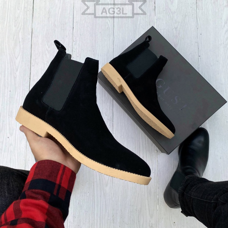 Giày Chelsea boots cao cổ thời trang nam chất liệu da lộn màu đen đế độn 3.5cm | BigBuy360 - bigbuy360.vn