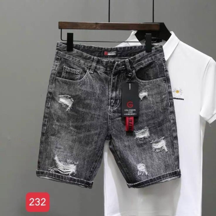Quần short jean nam đen xám, quần jean nam ngắn rách chất bò cao cấp SJ232 - Maxpingvn Đẹp