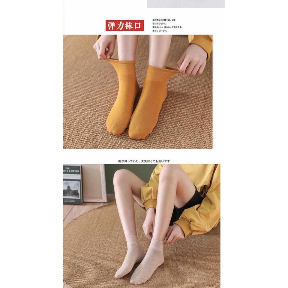 Tất nữ 𝑭𝒓𝒆𝒆𝒔𝒉𝒊𝒑 Lố 10 đôi Tất nữ màu muối tiêu cổ cao qua mắt cá chân phong cách vintage