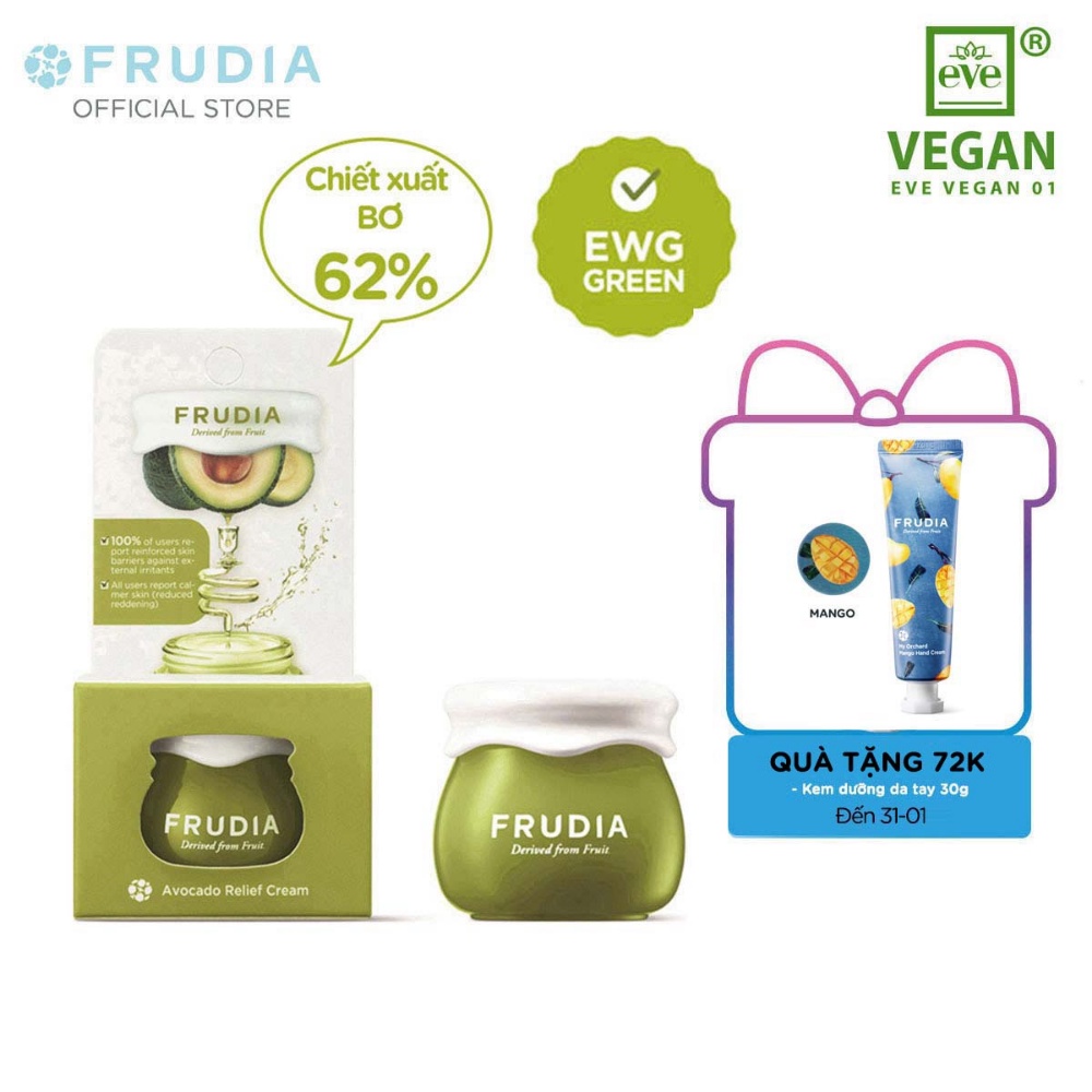 [TẶNG 72K]Kem Dưỡng Ẩm Hỗ Trợ Da Chiết Xuất Trái Bơ Frudia Avocado Relief Cream 10g