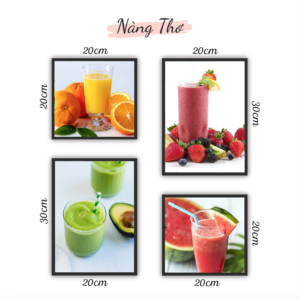 BỘ 4 HÌNH DÁN QUÁN SINH TỐ, TRÀ TRÁI CÂY_THIẾT KẾ NÀNG THƠ