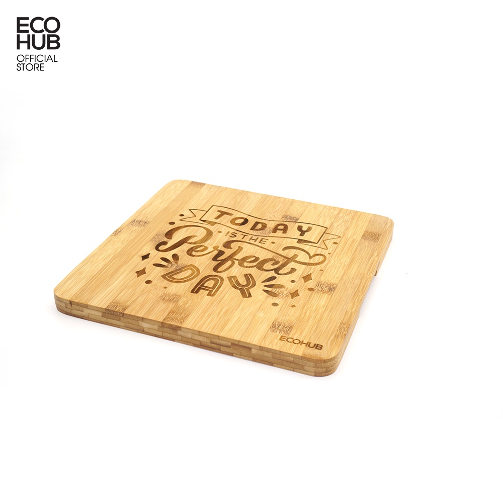 Thớt tre ECOHUB Hình vuông Perfect Day dùng để ăn salat, Hoa quả, Beefsteak (Bamboo Cutting Board)