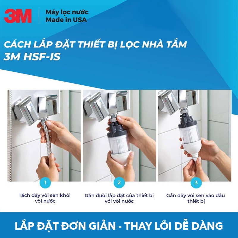 Bộ Lọc Nước Vòi Sen Tắm Nóng Lạnh 3M SFKC01-CN1 / HSF-IS / SHF-1 Tự Lắp Đặt Dễ Dàng, Thay Lõi Đơn Giản - Hàng Chính Hãng