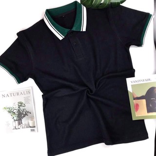 Áo polo nam cổ bẻ phối màu vải cá sấu cotton xuất xịn,chuẩn form,sang trọng - lịch lãm màu đen pha xanh lá