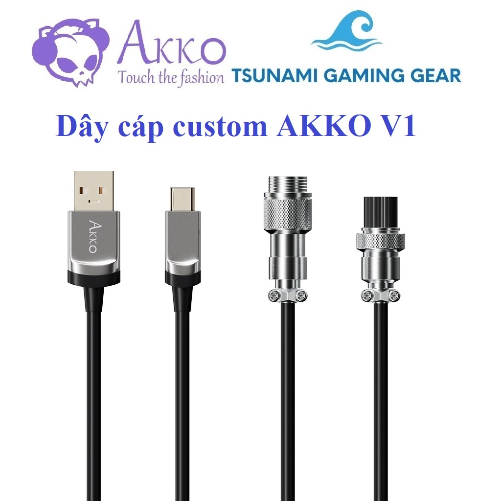 Dây cáp custom AKKO Tokyo Pink dành cho phím cơ - dạng xoắn | USB Type C - Type A | Chính hãng