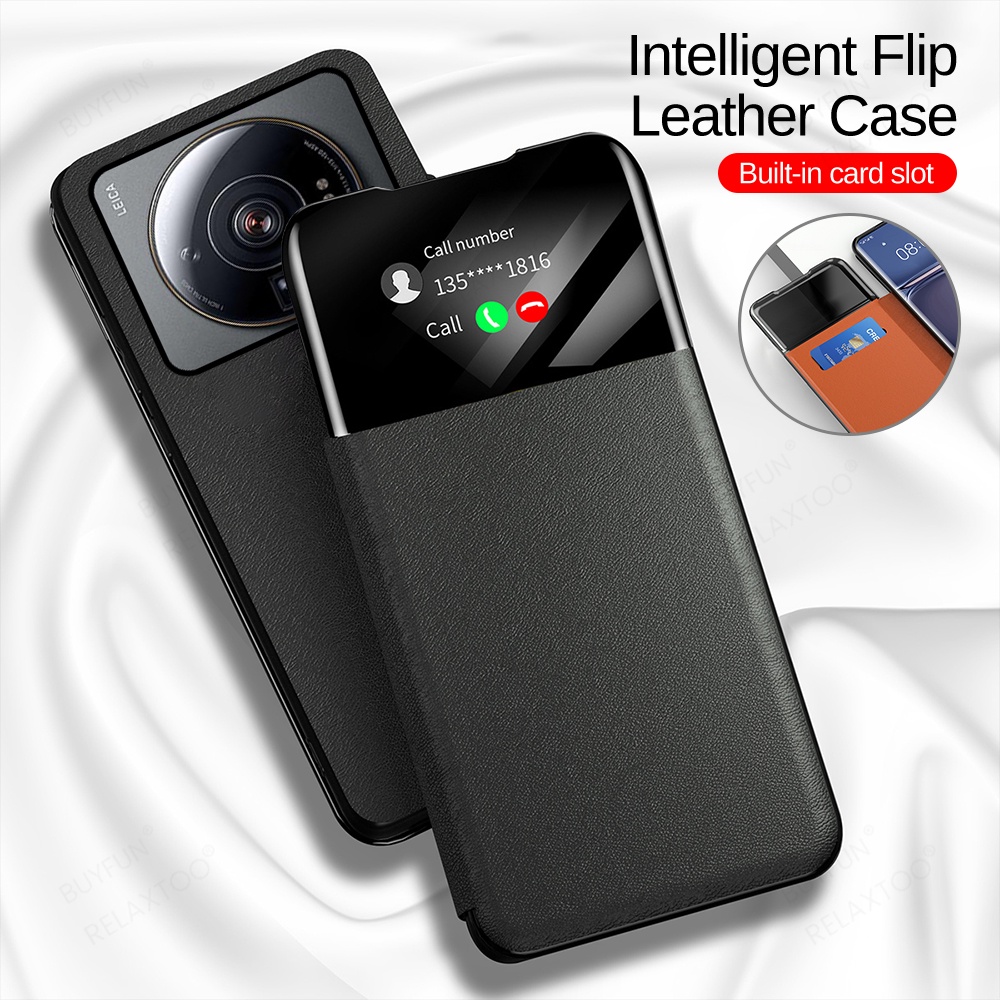 Bao Da Nắp Gập Từ Tính Tráng Gương Trong Suốt Kèm Giá Đỡ Cho Xiaomi 12S Ultra Mi 12 S Ultra Pro 12S