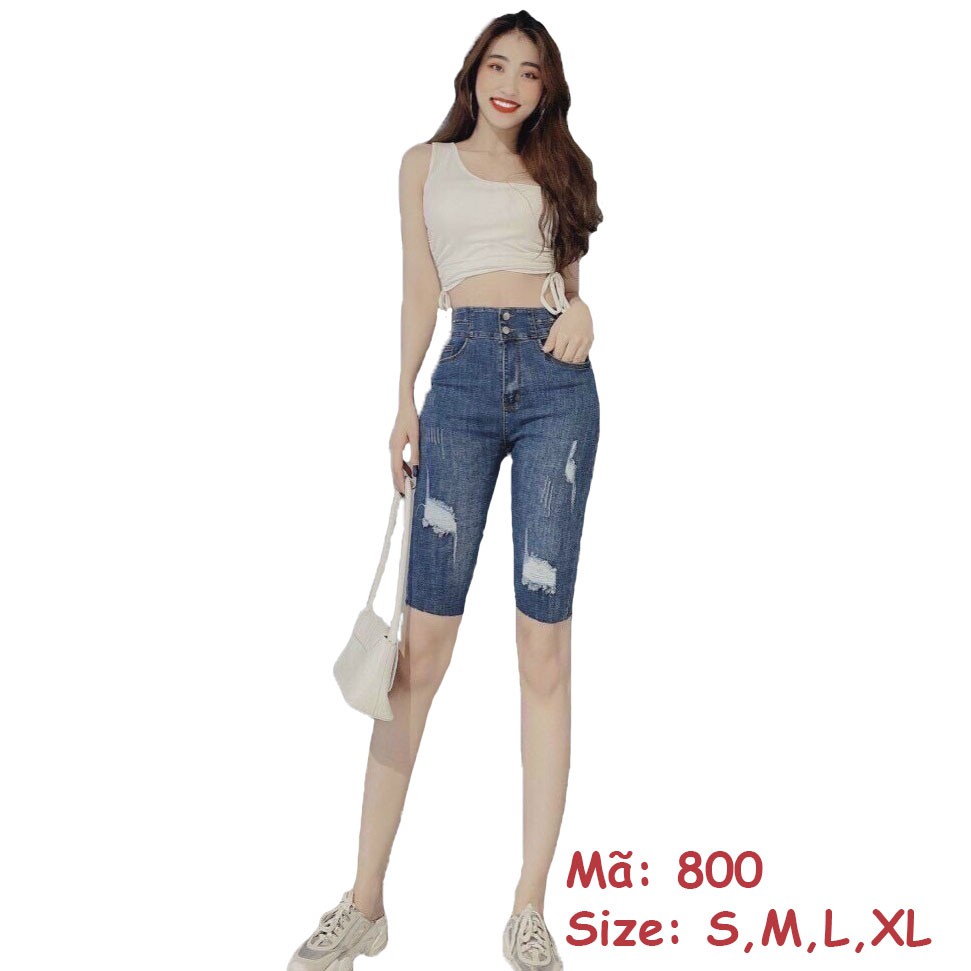 Quần short jean nữ ngố ❤️FREESHIP❤️ Quần Ngố Jean Nữ chất bò co giãn lưng cao phối 3 nút thời trang A-T Fashion - SNM800