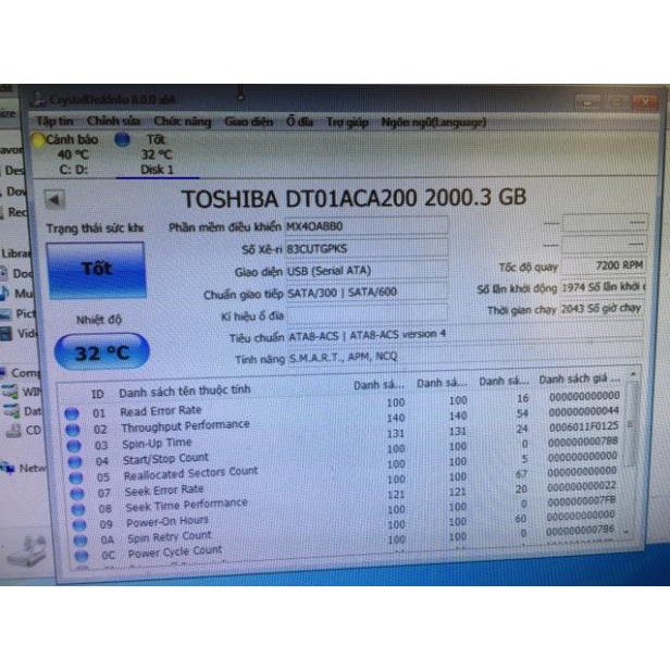 Ổ cứng 2tb sức khỏe 100% đã test bằng 3 phần mềm ok