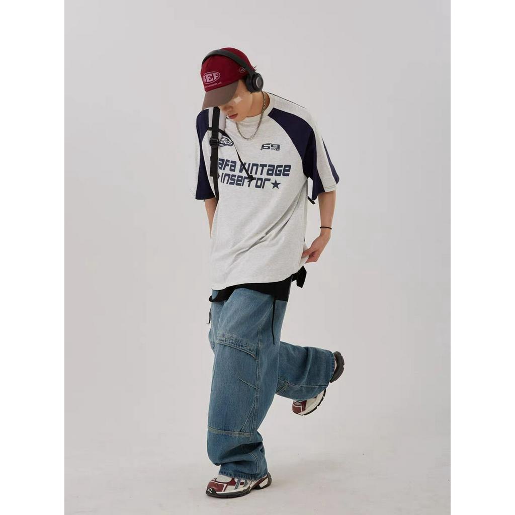 Áo Thun cotton Tay Ngắn Cổ Tròn In Hình Vô Cực 2023 Phong Cách retro Mỹ Cho Nam