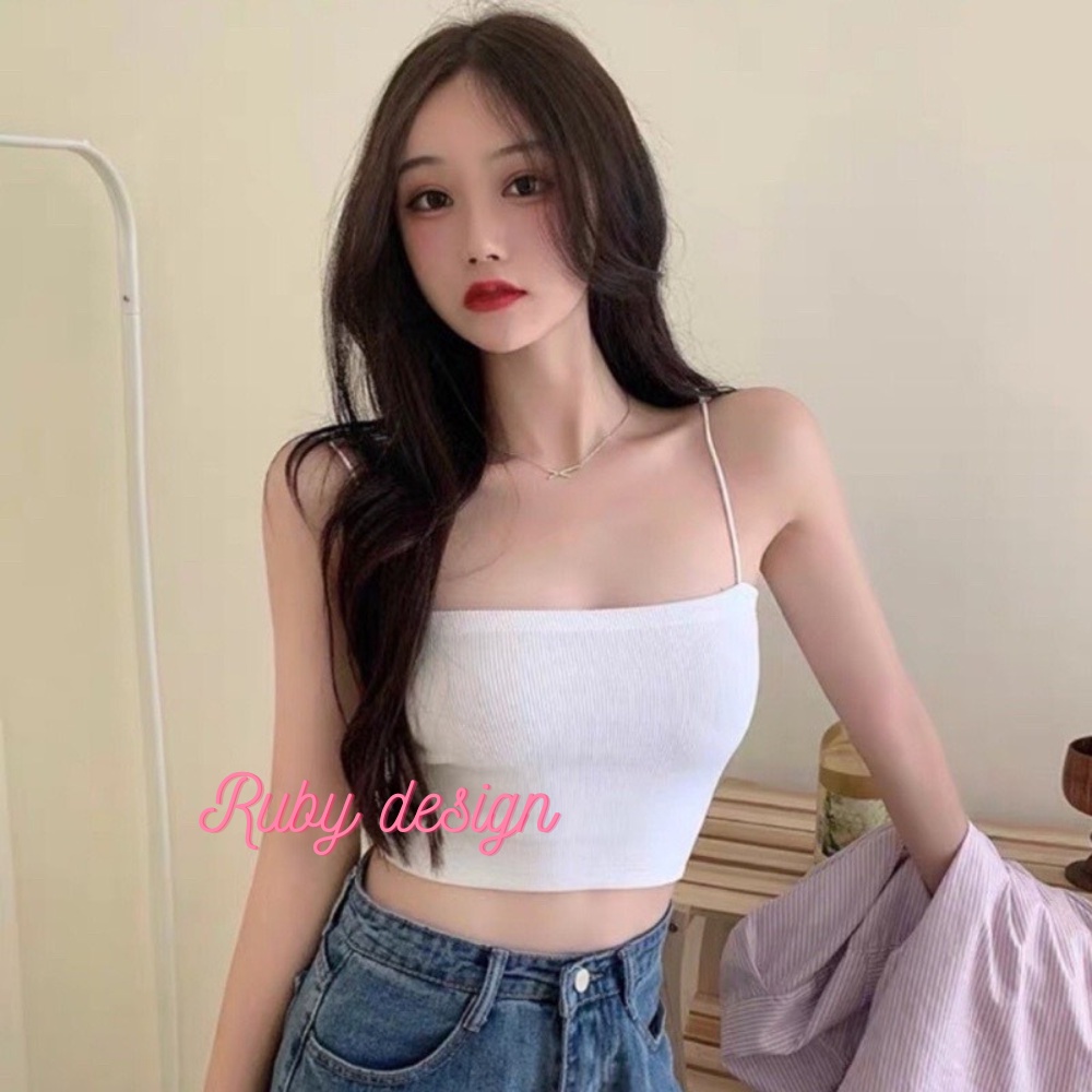Áo 2 dây croptop sợi bún thun gân đẹp cotton đen trắng, áo ôm thon gọn co giãn 4 chiều dễ mặc dễ phối đồ