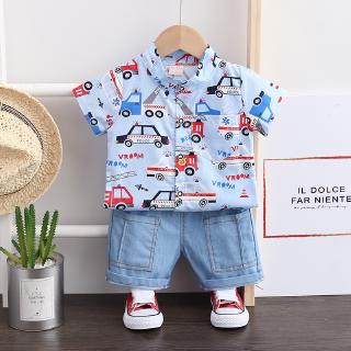 Trẻ Em Bé Trai Bộ Quần Áo Mùa Hè Tay Ngắn In Áo Quần Short Đáy 2 Chiếc Đi Biển Ngày Lễ Trẻ Em Quần Áo