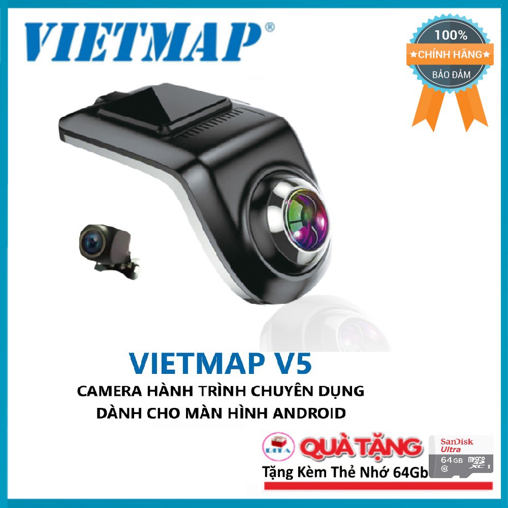 VIETMAP V5 - Thẻ 64GB - Camera Hành Trình Ô tô Kết Nối DVD Android - Điều Khiển Giọng Nói - Hàng Chính Hãng