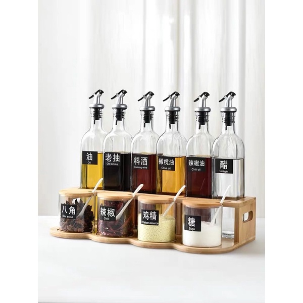 Bộ đựng gia vị thuỷ tinh , sứ trắng nhà bếp cao cấp