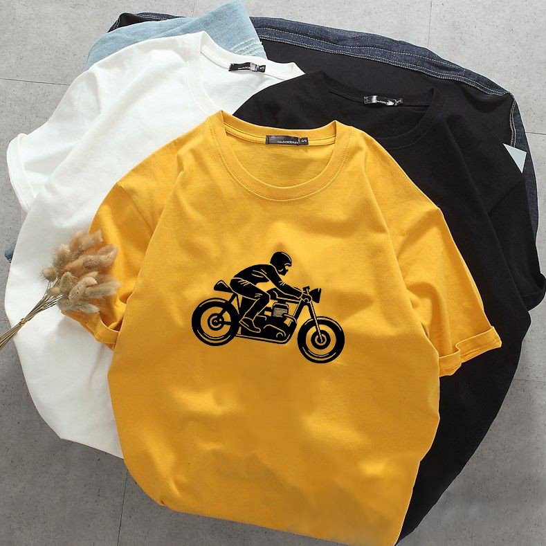 Áo thun nam nữ tay lỡ họa tiết xe máy vải dày mịn 20T2758