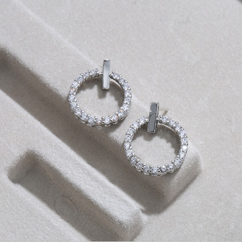 Bông tai nữ Hàn Quốc hình tròn đính đá nhỏ gọn cá tính trẻ trung dễ thương giá rẻ