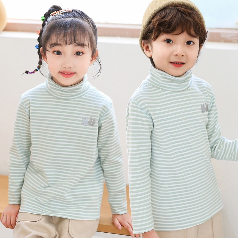 YAOEENH Áo thun tay dài thời trang kẻ sọc cổ cao thích hợp bé gái bé trai