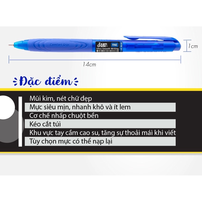 Bút bi bấm đầu kim STABILO ExamGrade Fine 0.7mm BP388NF