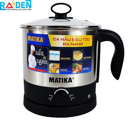 Ca nấu đa năng Matika MTK-1612 dùng để nấu mì, luộc trứng, nấu lẩu, thích hợp nấu ăn văn phòng