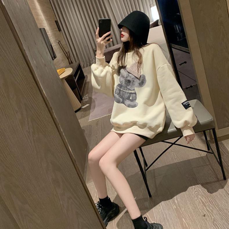 [CÓ BIGSIZE] [HD73] Áo Sweater Gấu Đội Mũ Len Form Rộng Tay Phồng Hàn Quốc - Liti shop  ྇