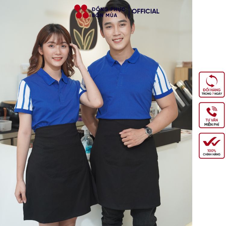 Tạp dề ngắn phục vụ thiết kế màu đen có túi đựng tiện lợi - Chất liệu kaki Hàn vải mềm, chống bám bẩn TD-Nửa-M