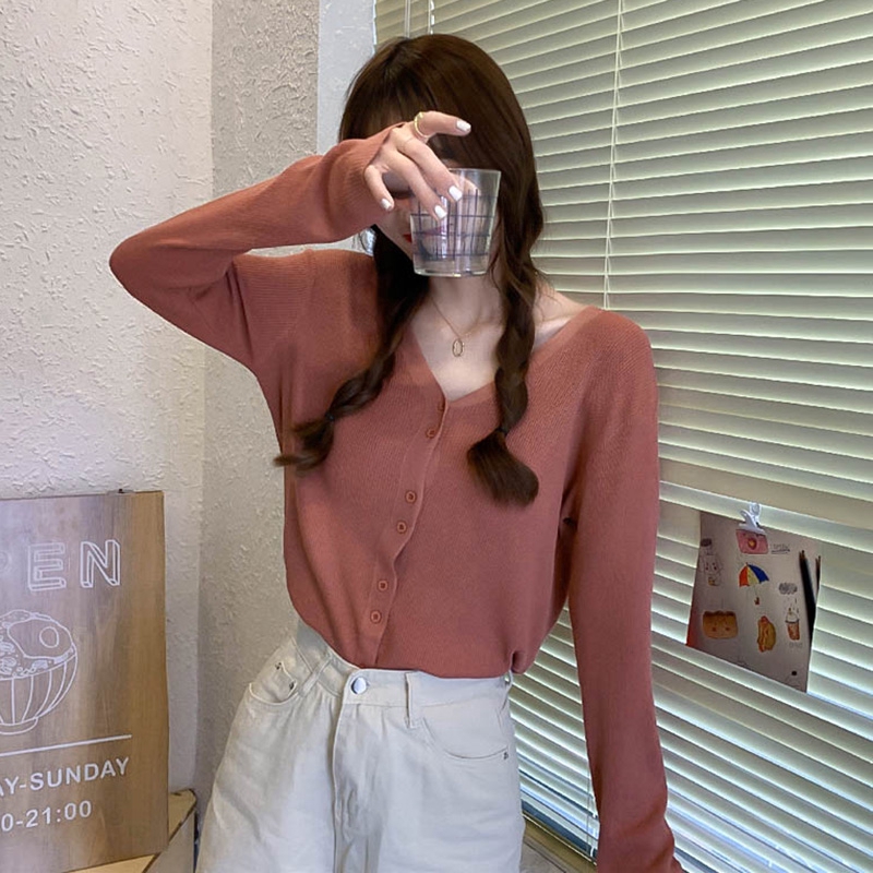 Áo khoác cardigan mỏng tay dài dáng rộng cổ chữ V dễ thương đáng yêu dành cho nữ