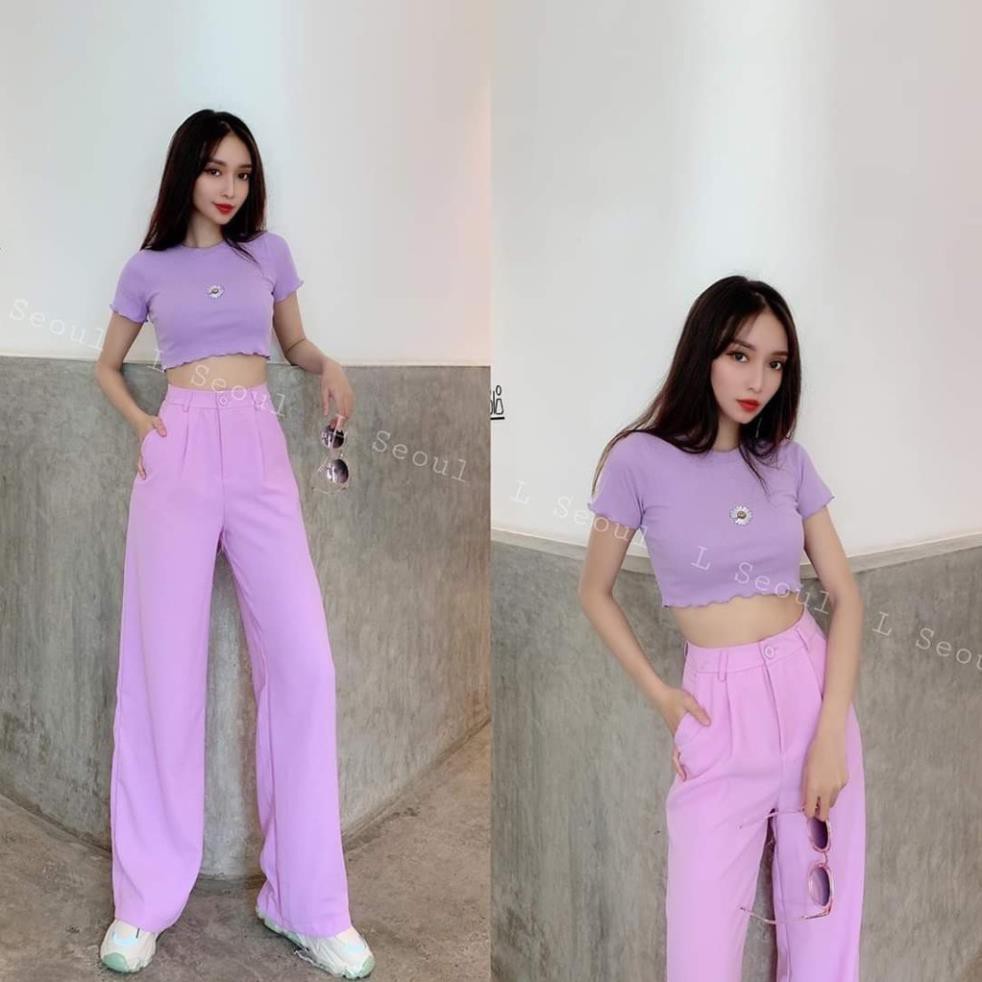 ÁO CROPTOP HOA HƯỚNG DƯƠNG MẶT CƯỜI 4 màu hot - ÁO THUN BODY KIỂU TÍM XANH NEON ĐEN TRẮNG ་