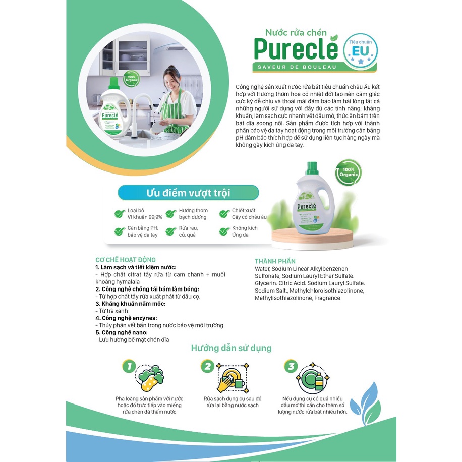 Nước rửa chén đa năng và cô đặc Pureclé là nước rửa chén Organic tiêu chuẩn EU và sản xuất tại VN