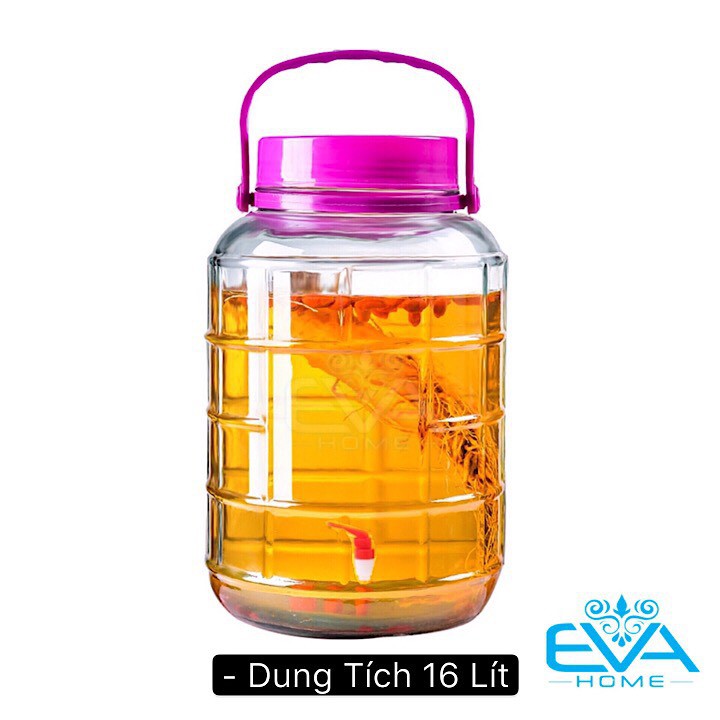 Bình Ngâm Thủy Tinh Quai Xách Nắp Tím 16 Lít Có Van – QX16LV M1541