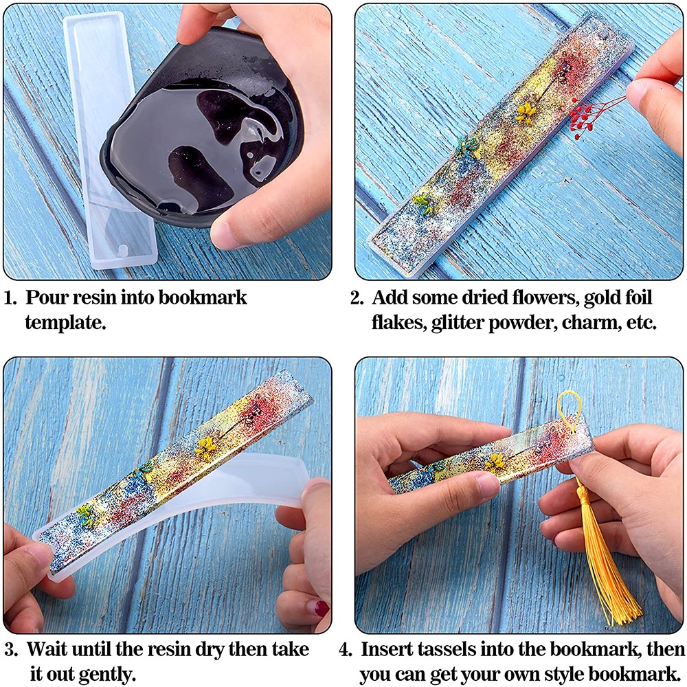 Khuôn Silicon Làm Thẻ Đánh Dấu Trang Sách Hình Chữ Nhật L / X / S Kèm Tua Rua Nhiều Màu DIY