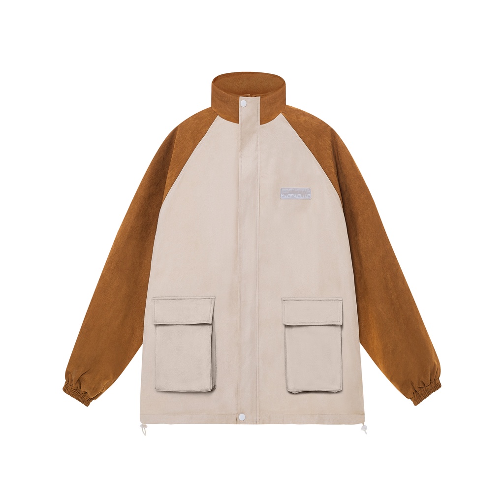 Áo khoác da lộn Banawa nam nữ unisex 2 lớp form rộng túi hộp - The New Era Jacket - Màu Kem phối tay Nâu