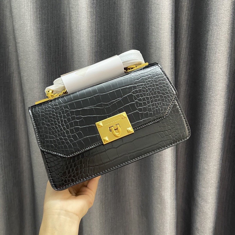 Túi xách CNK Da Rắn Khoá Gập hàng L1 vân rắng rõ nét trắng