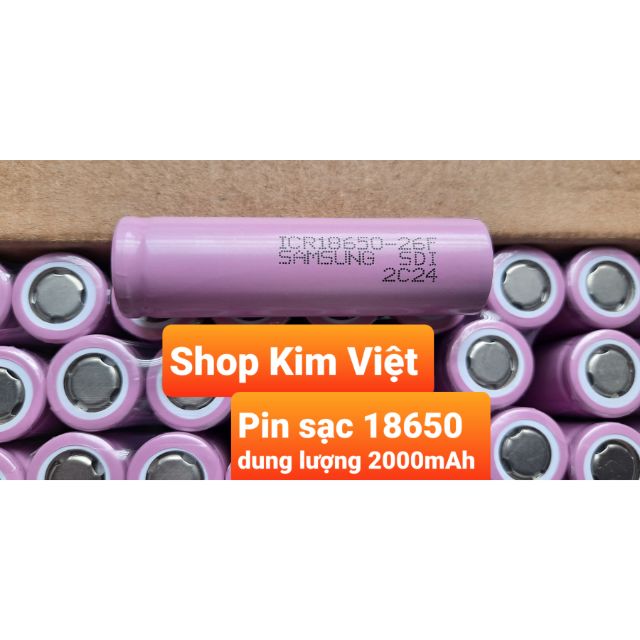 Pin sạc 18650 samsung 2000mAh. Loại đầu bằng. Dùng cho box sạc, đèn pin, quạt mini