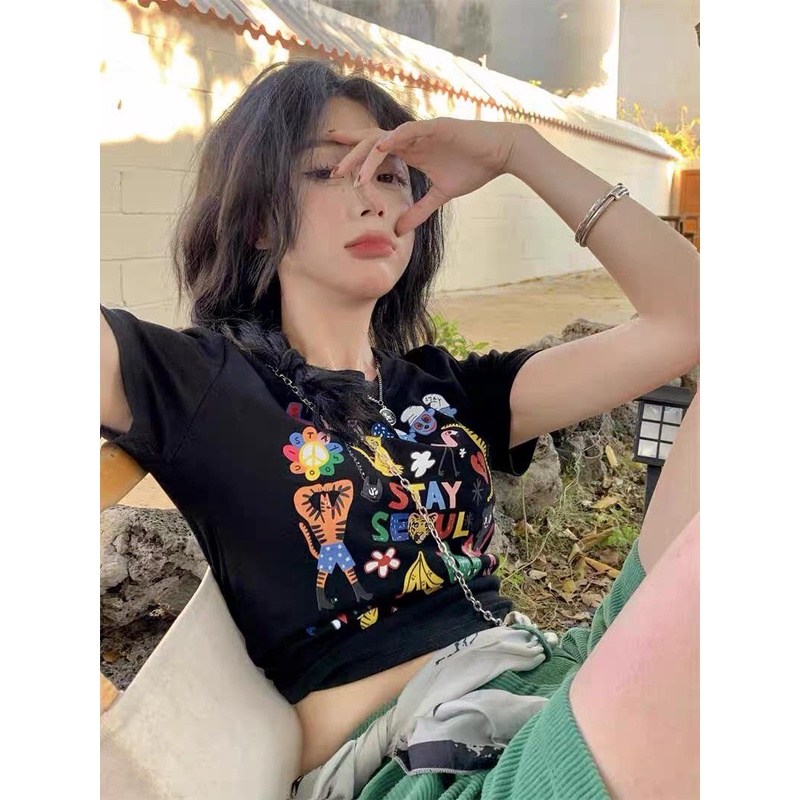 Áo Thun Croptop PINKSTORE29 Tay Ngắn In Hình Sở Thú Nhí Nhảnh Lạ Kỳ A5444