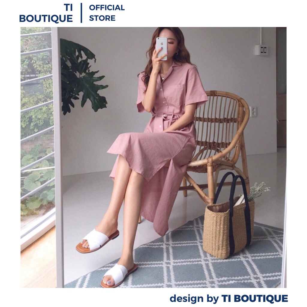 Đầm Nữ Công Sở Cổ Vest Tay Ngắn Tươi Mới Năng Động, Đầm Thời Trang Có Túi Trước Cá Tính Phối Dây Thắt Nơ Eo