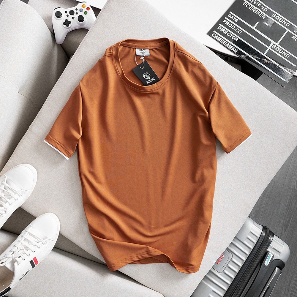 Áo thun phối viền M2 cổ tròn 5 màu cotton chất đẹp mặc mịn mát Micado